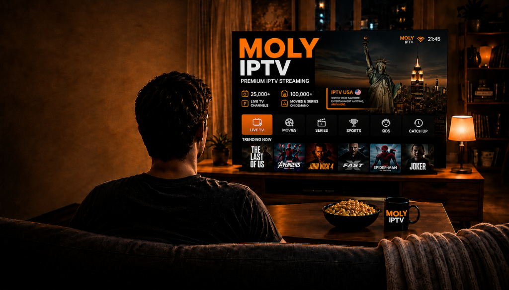 Moly IPTV premium streaming setup with live TV, movies, sports, and entertainment