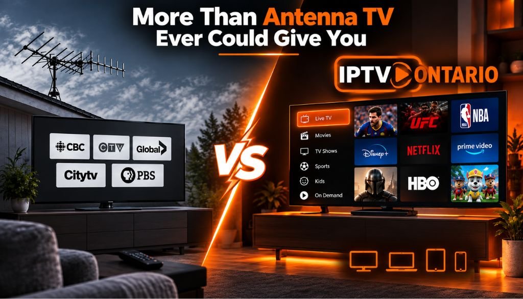 iptv ontario vs antenna tv comparison with orange design